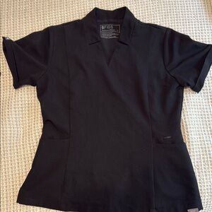 Figs Black Fitted Button Down Polo Shirt